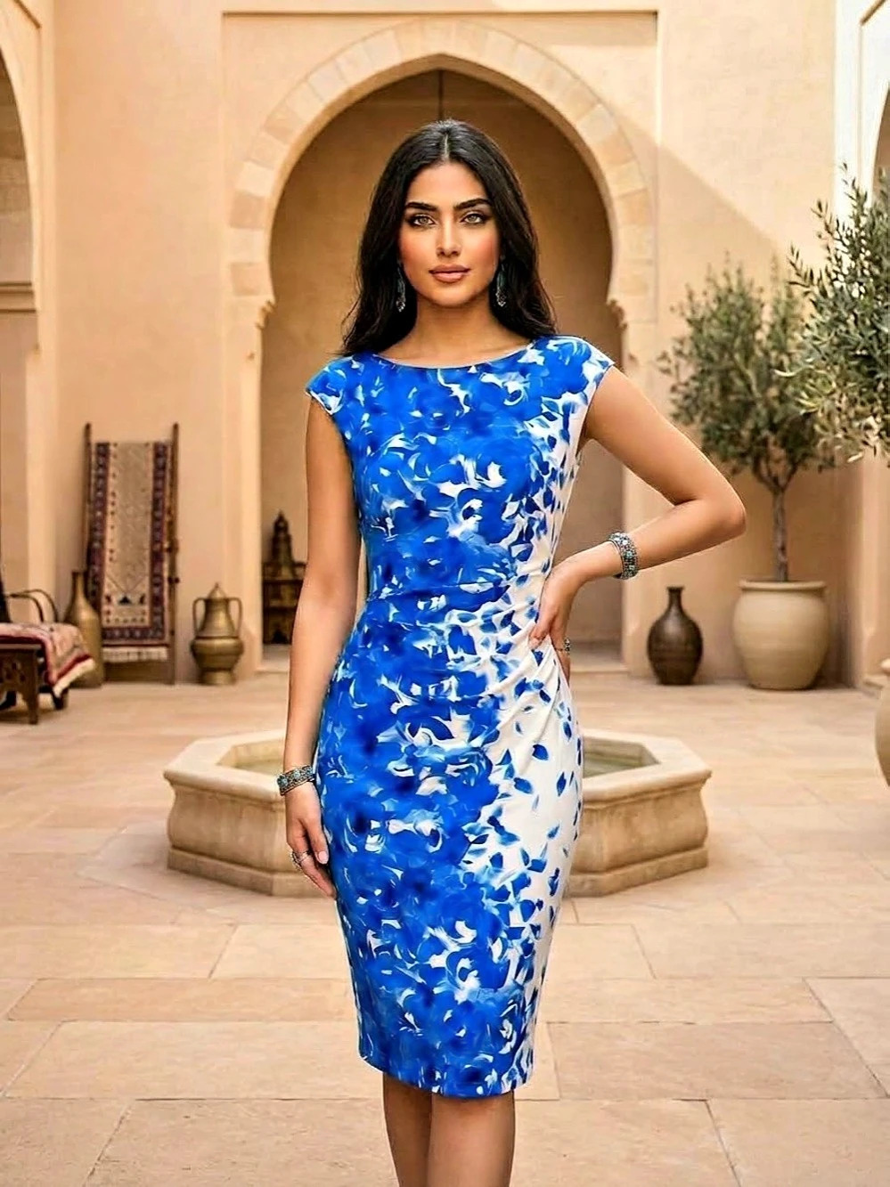 Lauren Ralph Lauren Floral Midi Dress Blue & White Size  0